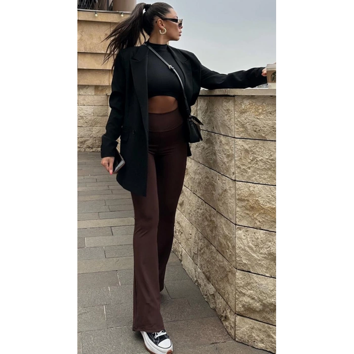 Kahve İspanyol Paça Oysho Tayt