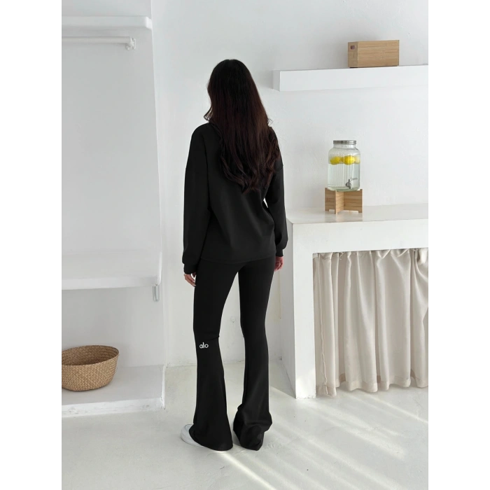 Siyah Power Likra Dalgıç İspanyol Taytlı Takım