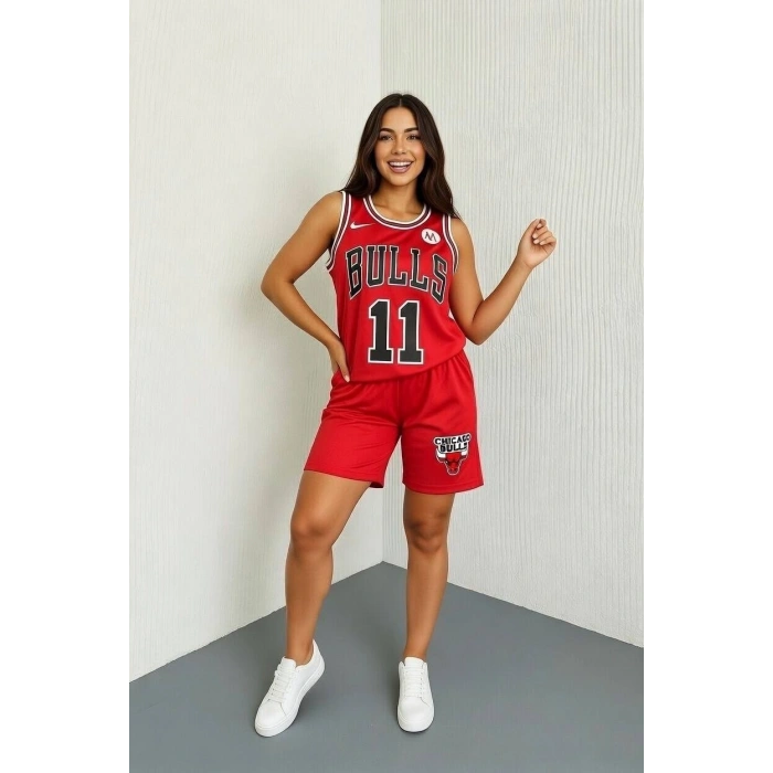 Kırmızı Chicago Bulls 11 Oversize Unisex Şortlu Takım