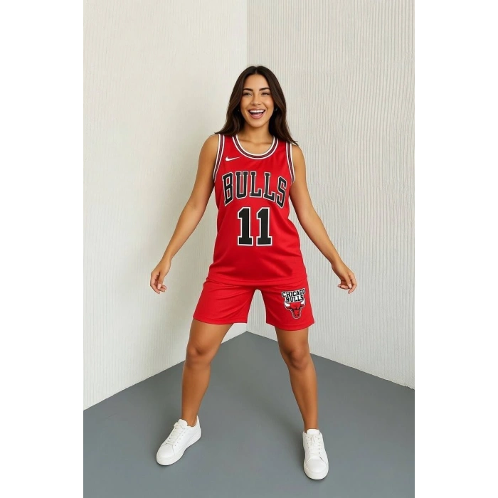 Kırmızı Chicago Bulls 11 Oversize Unisex Şortlu Takım
