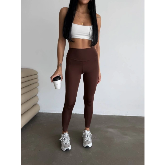 Kahve Alo Sıkılaştırıcı ve İnceltici Yüksek Bel Tayt