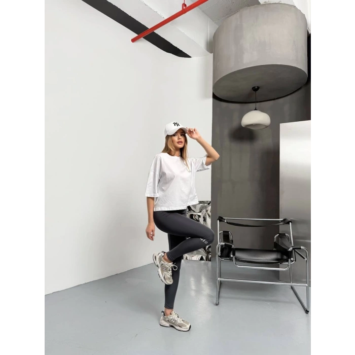 Antrasit Alo Bilek Baskılı Sıkılaştırıcı Yüksek Bel Tayt