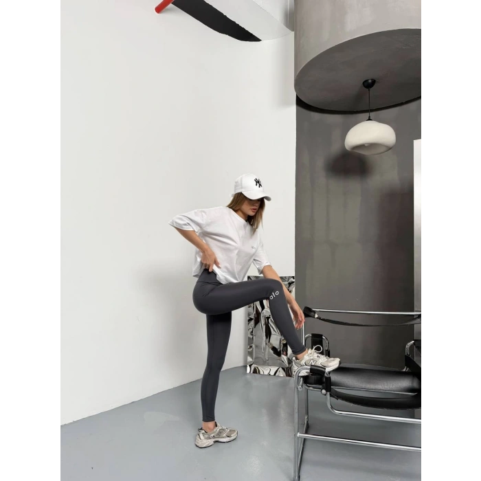 Antrasit Alo Bilek Baskılı Sıkılaştırıcı Yüksek Bel Tayt