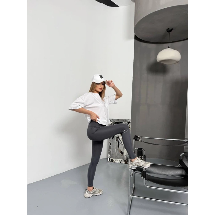 Antrasit Alo Bilek Baskılı Sıkılaştırıcı Yüksek Bel Tayt