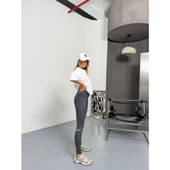 Antrasit Alo Bilek Baskılı Sıkılaştırıcı Yüksek Bel Tayt