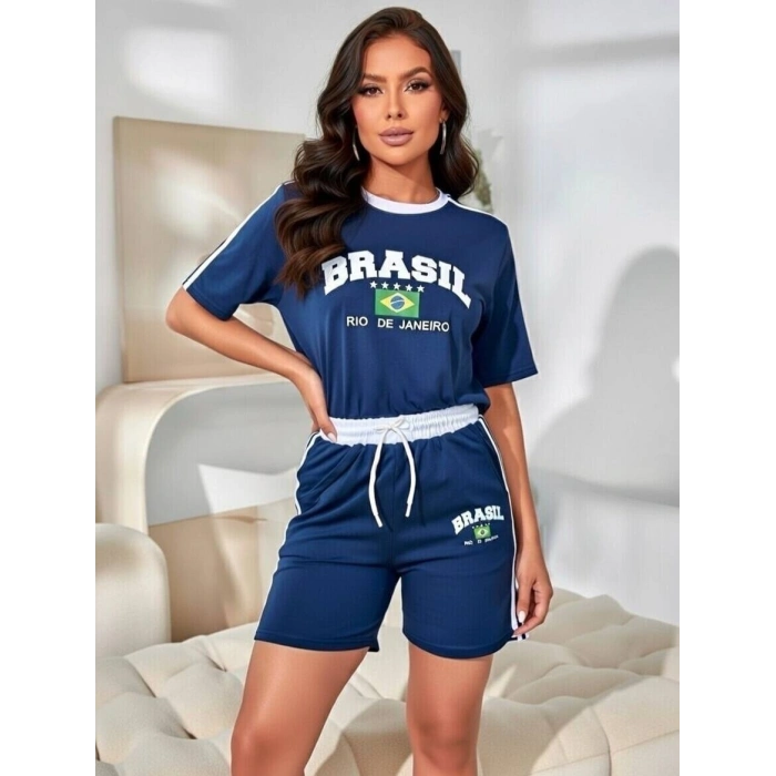 Lacivert Brasil Oversize Unisex Şortlu Takım