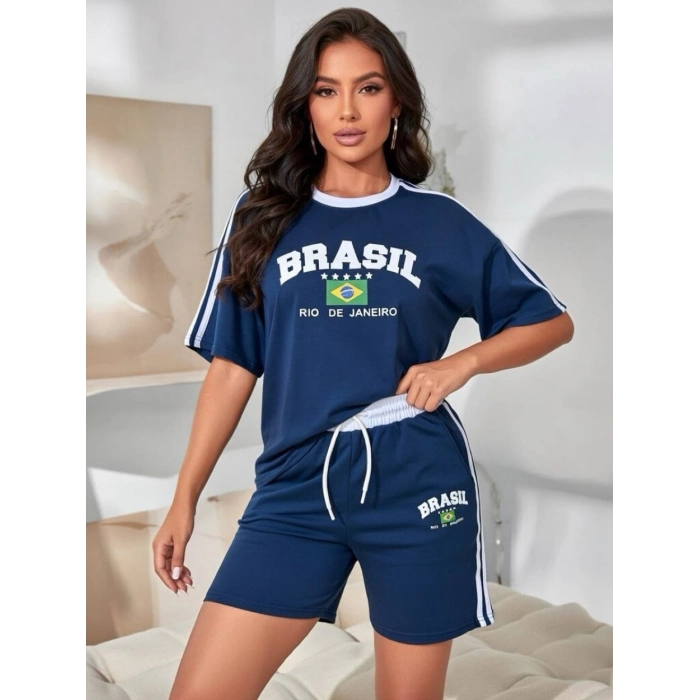 Lacivert Brasil Oversize Unisex Şortlu Takım