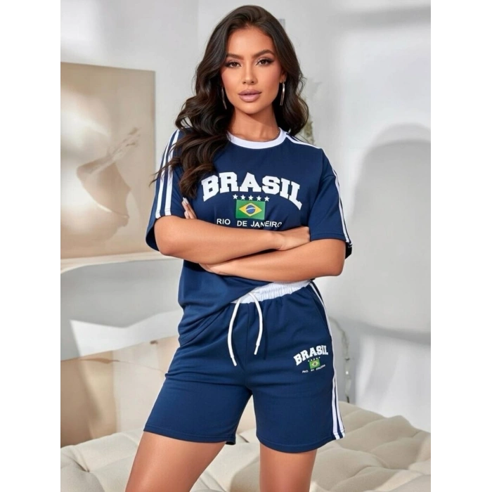 Lacivert Brasil Oversize Unisex Şortlu Takım