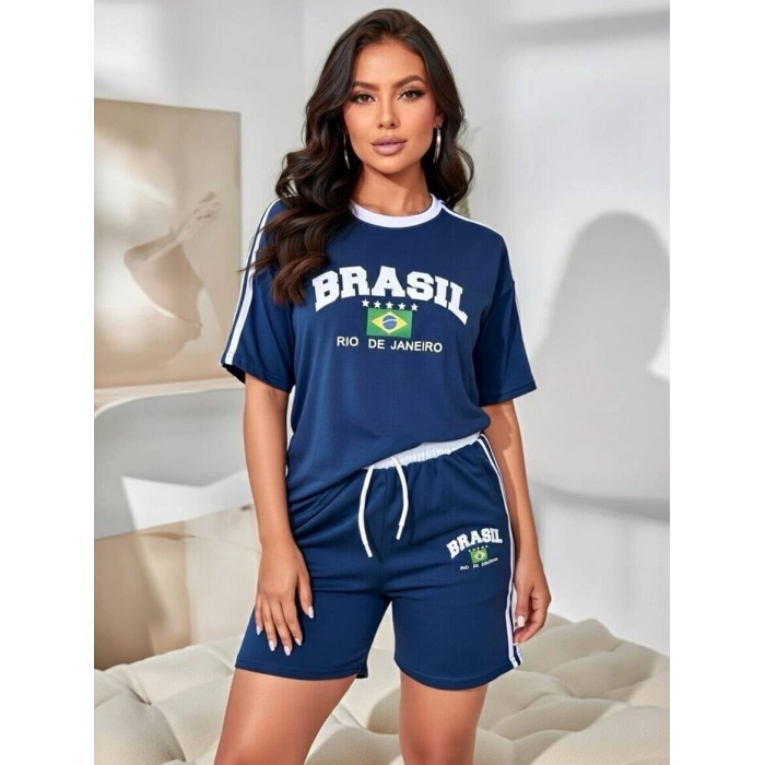 Lacivert Brasil Oversize Unisex Şortlu Takım