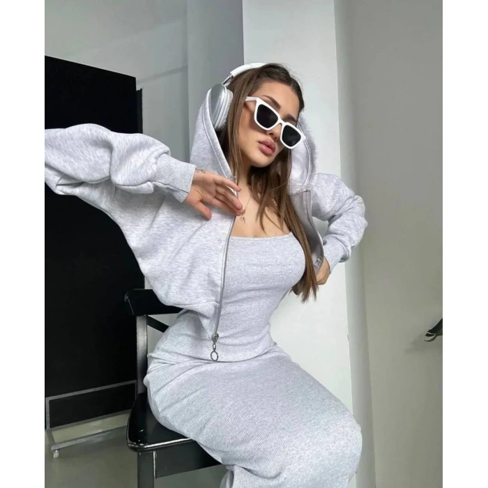 Gri Sweat Elbise Kombini