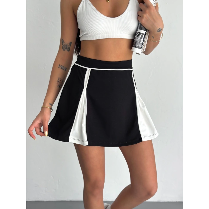 Siyah Çift Renk Modal Şort Etek