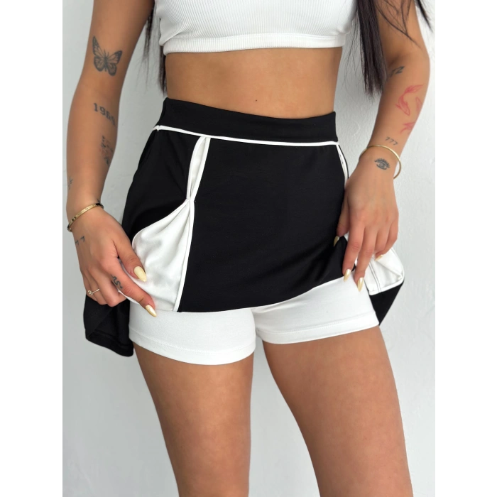 Siyah Çift Renk Modal Şort Etek