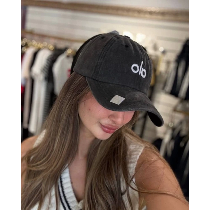 Siyah Alo Baskılı Yıkamalı Şapka