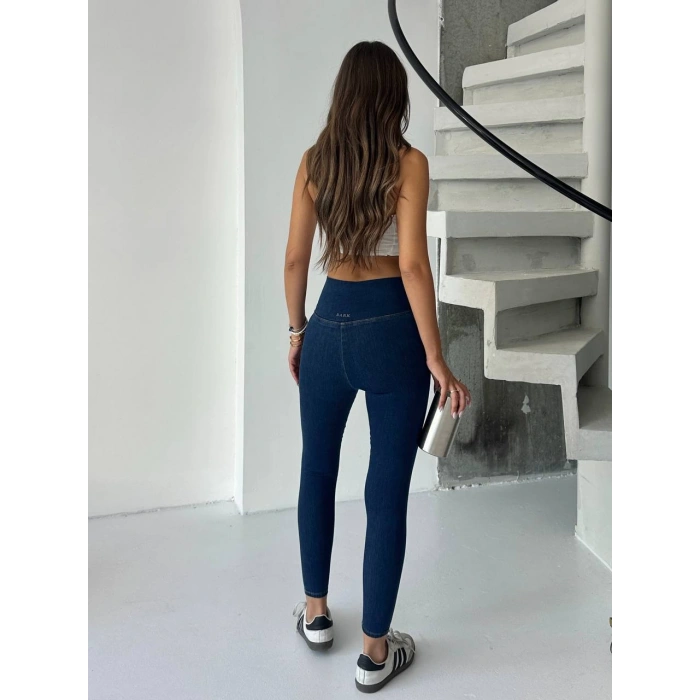 Mavi Yüksel Bel İnceltici ve Sıkılaştırıcı Likralı Kot Tayt