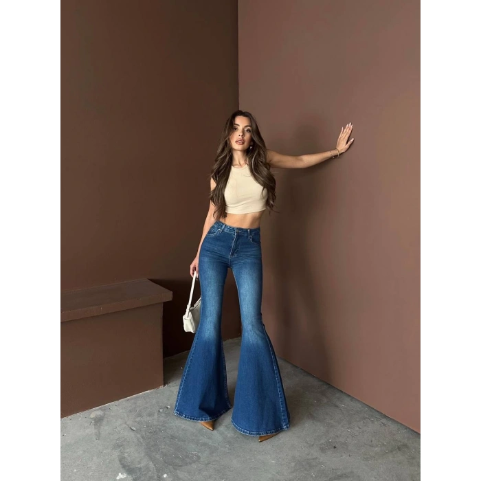 Mavi İspanyol Paça Likralı Kot Pantolon