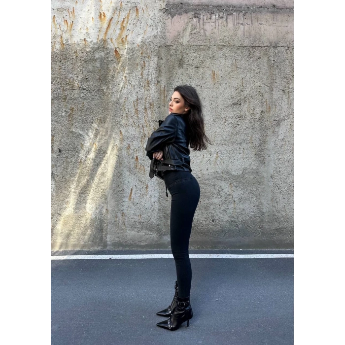 Siyah Yüksek Bel En Boy Likralı Kot Tayt
