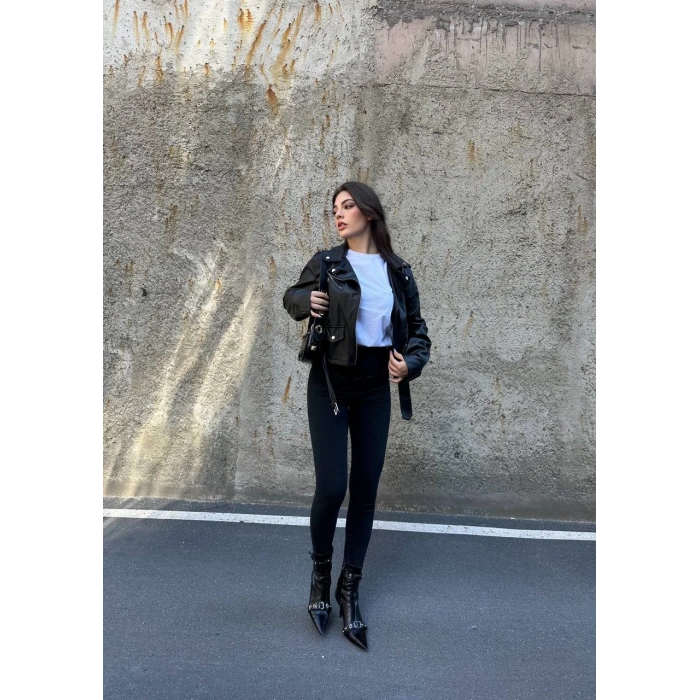 Siyah Yüksek Bel En Boy Likralı Kot Tayt