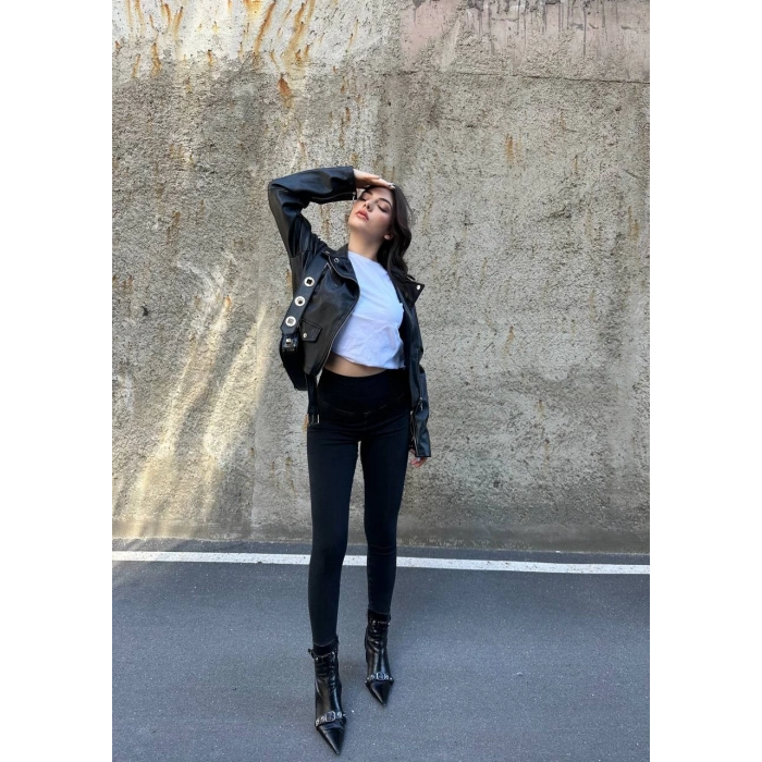 Siyah Yüksek Bel En Boy Likralı Kot Tayt