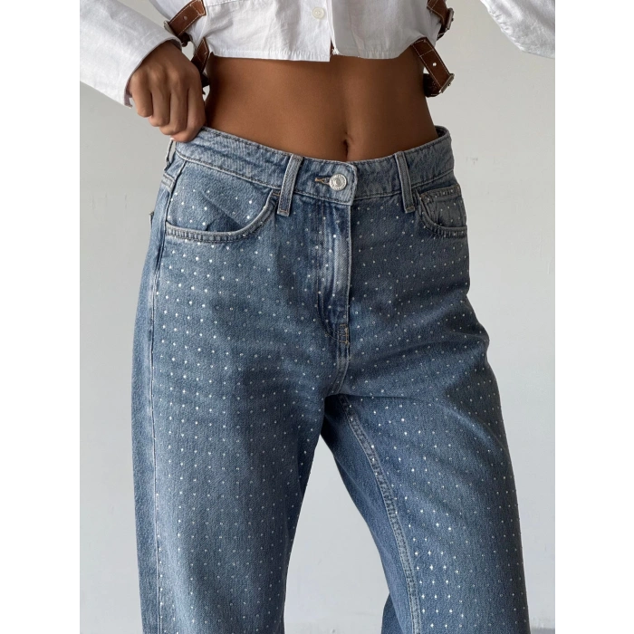 Mavi ZR Taşlı Boyfit Jean Pantolon