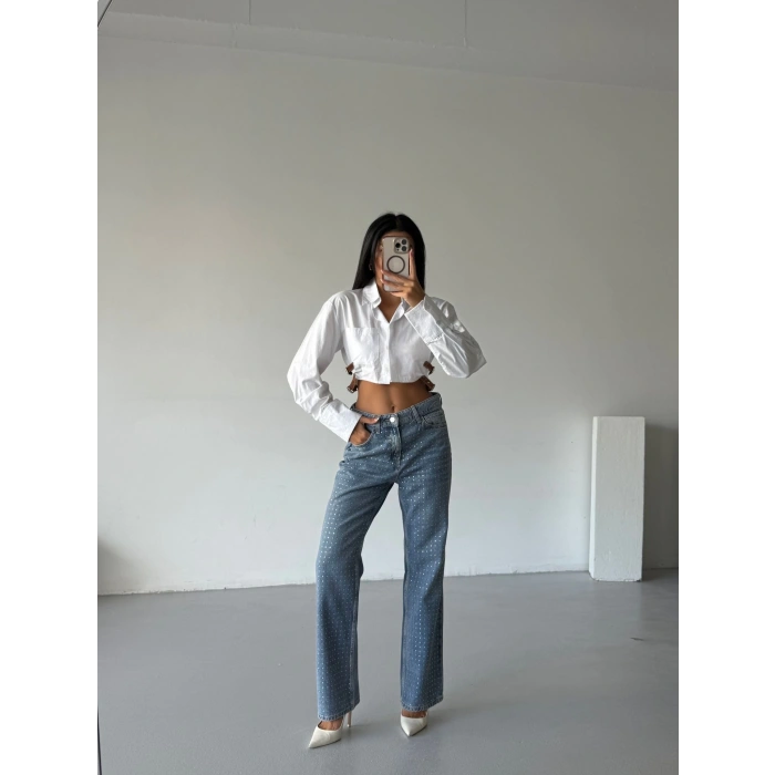 Mavi ZR Taşlı Boyfit Jean Pantolon