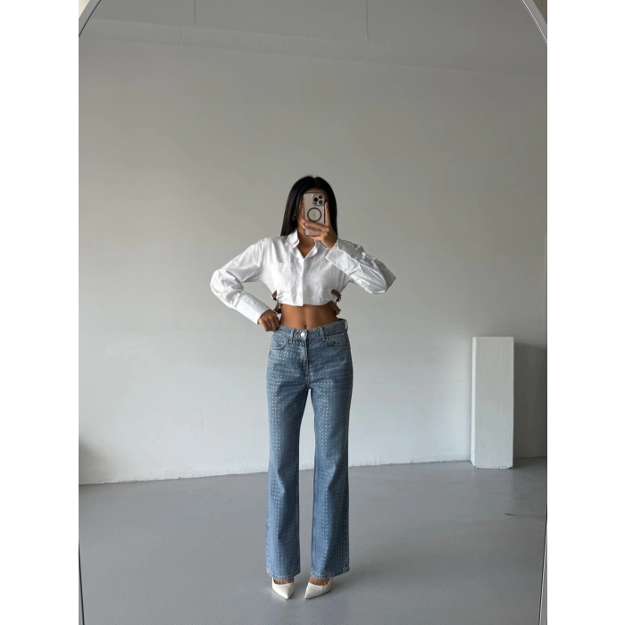 Mavi ZR Taşlı Boyfit Jean Pantolon