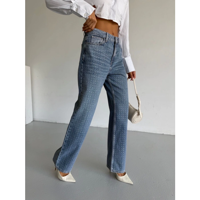 Mavi ZR Taşlı Boyfit Jean Pantolon