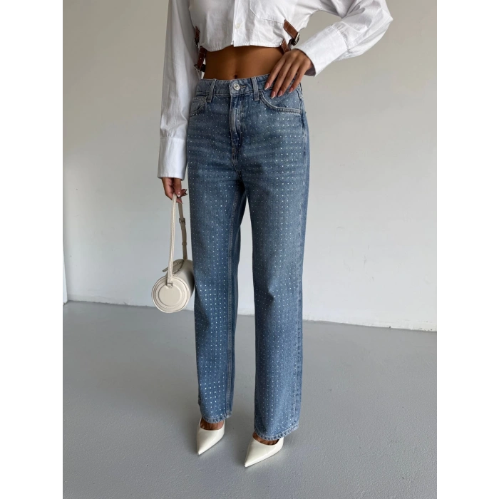 Mavi ZR Taşlı Boyfit Jean Pantolon