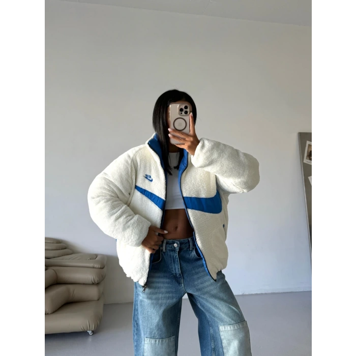 Mavi NK Oversize Unisex Çift Taraflı Mont