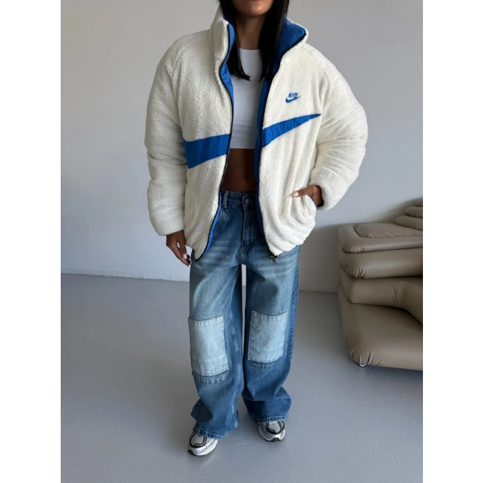 Mavi NK Oversize Unisex Çift Taraflı Mont