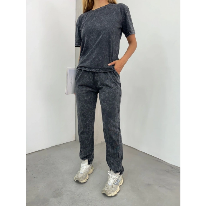 Siyah Yıkamalı Eşofman Takımı