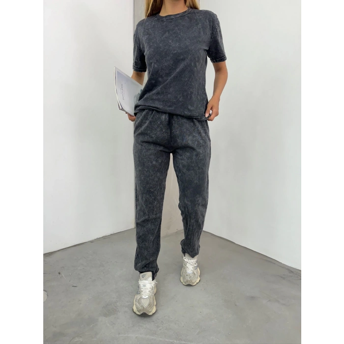 Siyah Yıkamalı Eşofman Takımı