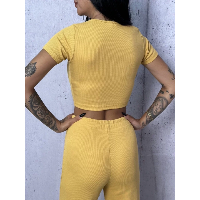 Sarı Palazzo Crop İkili Takım