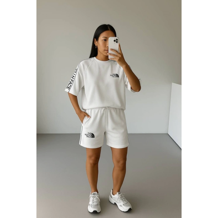 Beyaz NF Oversize Unisex Şortlu Takım