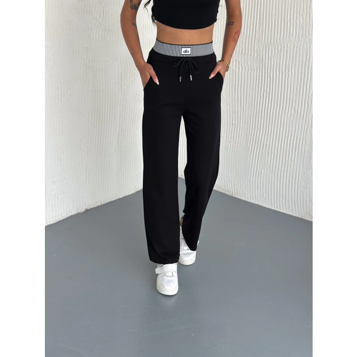 Siyah Alo Çizgili Ribana Pantolon