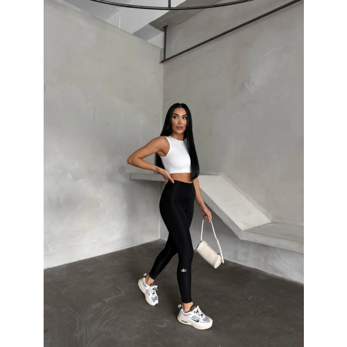 Siyah Alo Sıkılaştırıcı ve İnceltici Yüksek Bel Tayt