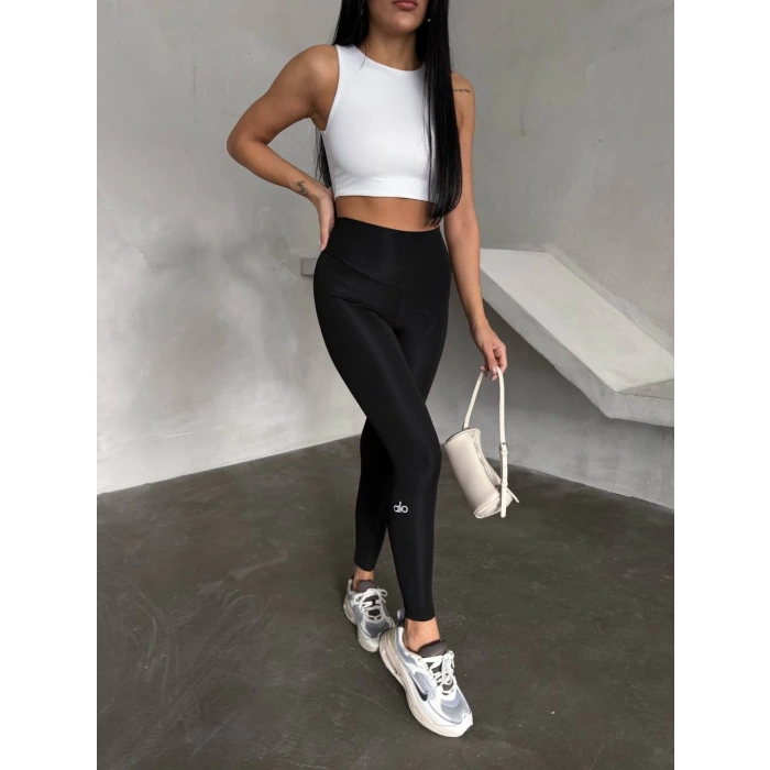 Siyah Alo Sıkılaştırıcı ve İnceltici Yüksek Bel Tayt