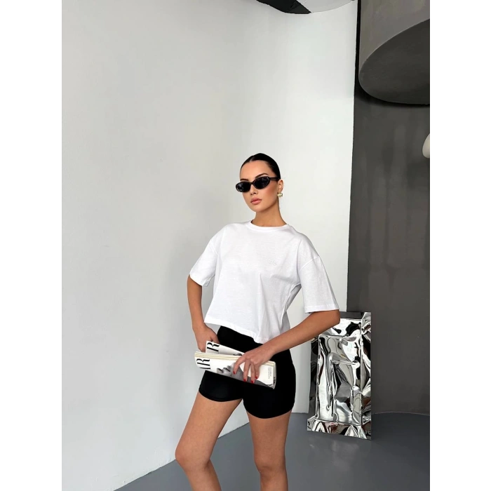 Beyaz Alo Ön Arka Baskı Oversize Penye Tshirt