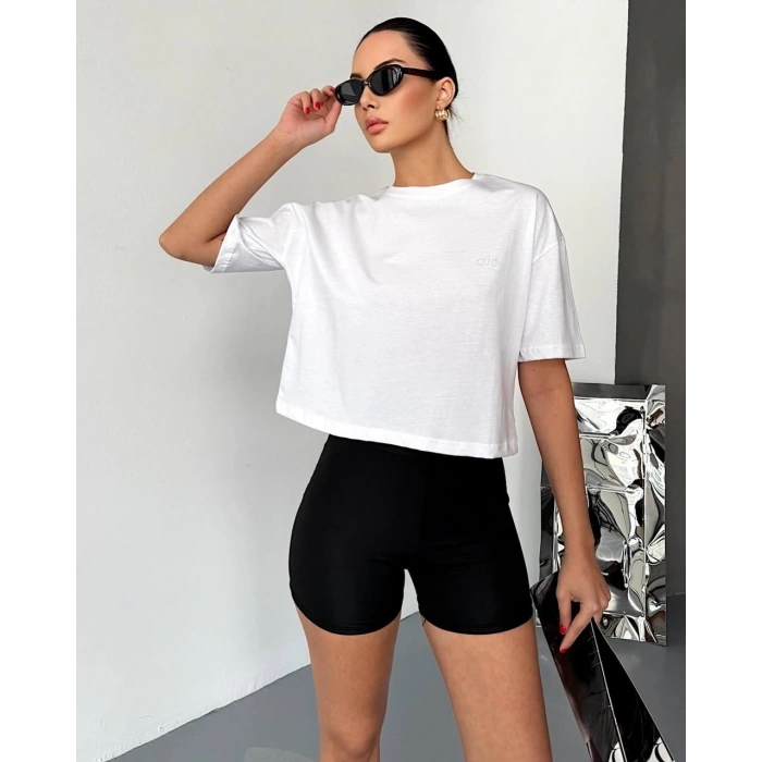 Beyaz Alo Ön Arka Baskı Oversize Penye Tshirt