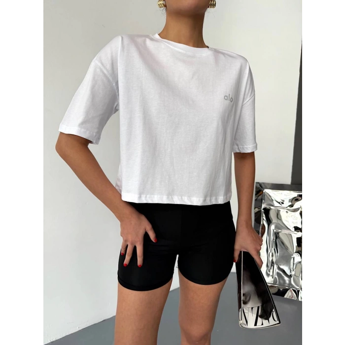 Beyaz Alo Ön Arka Baskı Oversize Penye Tshirt
