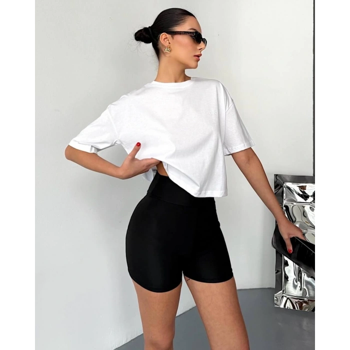 Beyaz Alo Ön Arka Baskı Oversize Penye Tshirt