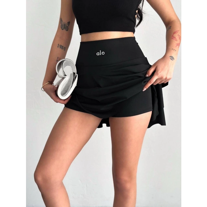 Siyah Alo Şortlu Etek