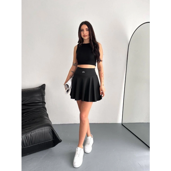 Siyah Alo Şortlu Etek