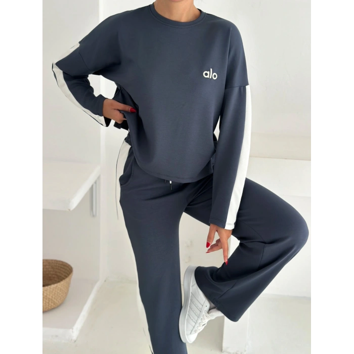 Antrasit Alo Yırtmaçlı Modal İkili Takım