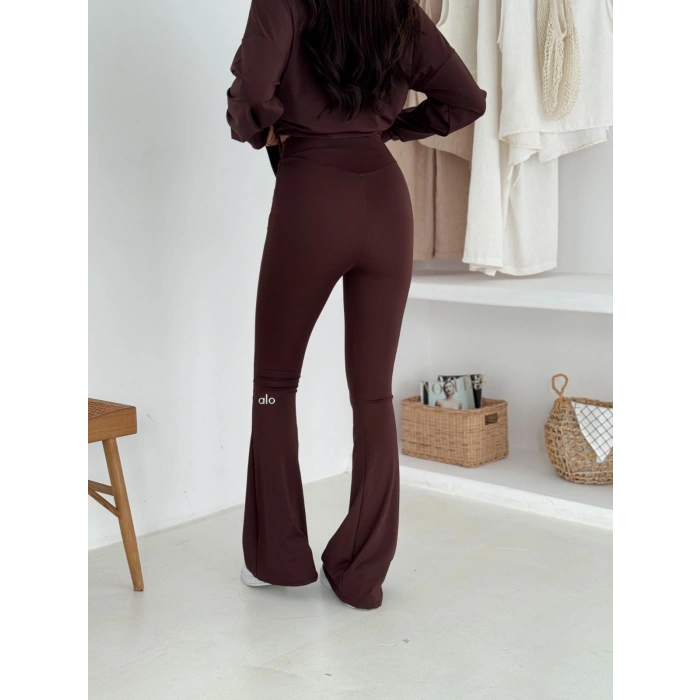 Kahve Power Likra Dalgıç İspanyol Taytlı Takım