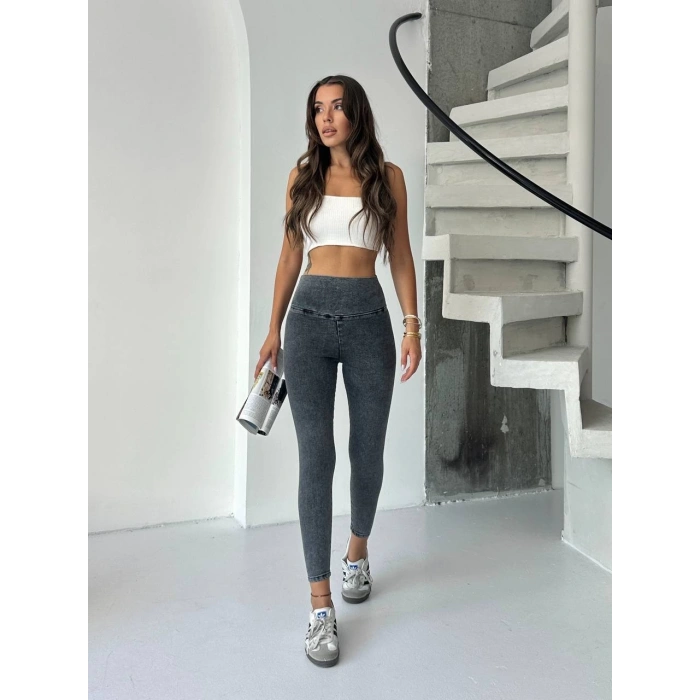 Antrasit Yüksel Bel İnceltici ve Sıkılaştırıcı Likralı Kot Tayt