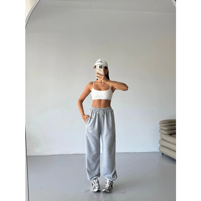 Gri Bell Stoperli Oversize Unisex Eşofman