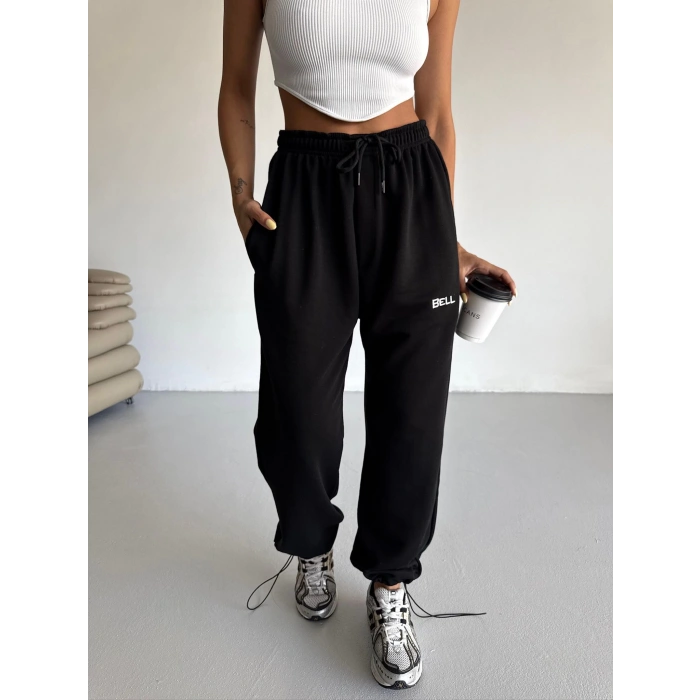 Siyah Bell Stoperli Oversize Unisex Eşofman