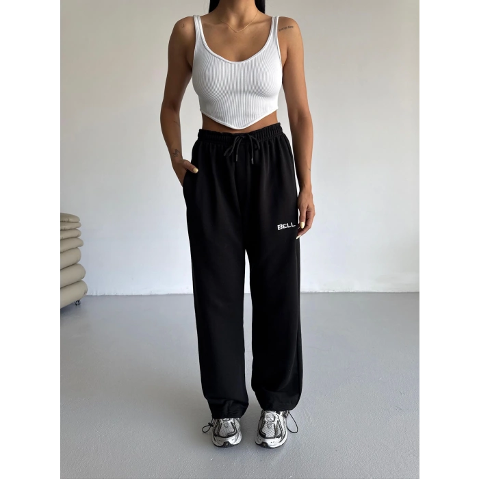 Siyah Bell Stoperli Oversize Unisex Eşofman