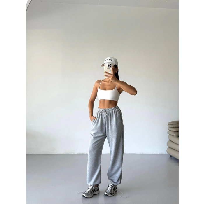 Gri Bell Stoperli Oversize Unisex Eşofman