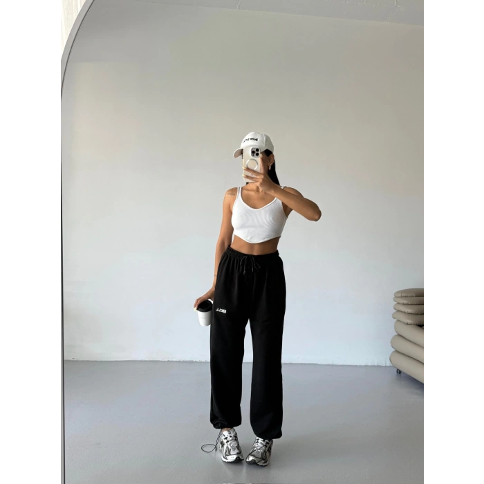 Siyah Bell Stoperli Oversize Unisex Eşofman